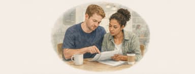 Young couple going over student and other debts looking for government relief programs
