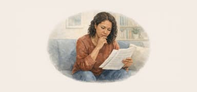 Woman looked at debt settlement agreement and trying to figure out if she should sign