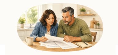 Couple looking over financial papers and figuring out what is a home equity loan
