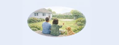 Couple with dog in backyard planning home improvements and considering getting a HELOC
