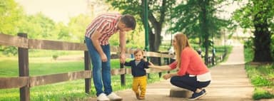 Getting a personal loan - how long does it take? Slow or fast. One example: Parents and their baby boy learning to walk